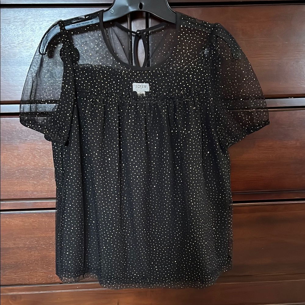 J.Crew Factory Black Sheer Polka Dot Women's Top